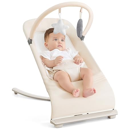 Jimglo Baby Bouncer, Foldable Mesh Seat (Beige)